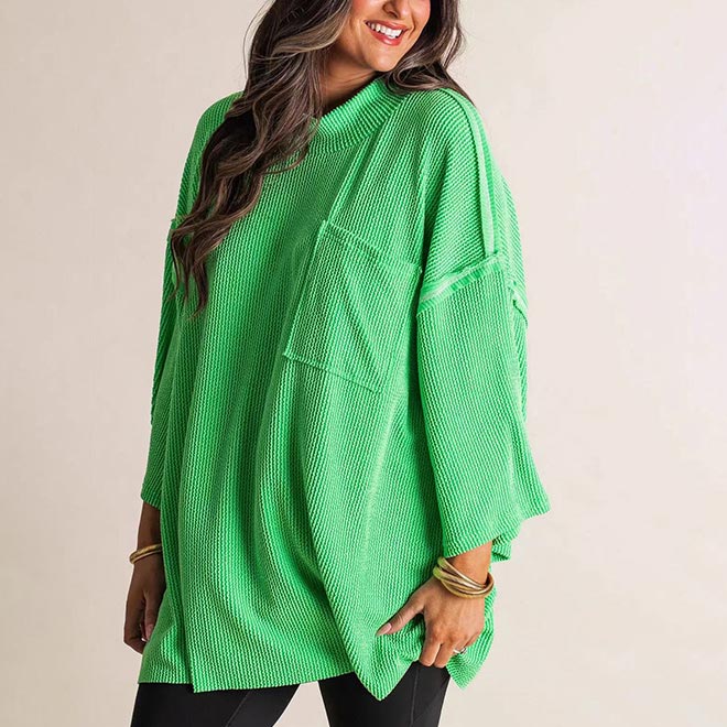 2024 New Oversize High-neck Urban Ribbed Top for Women
