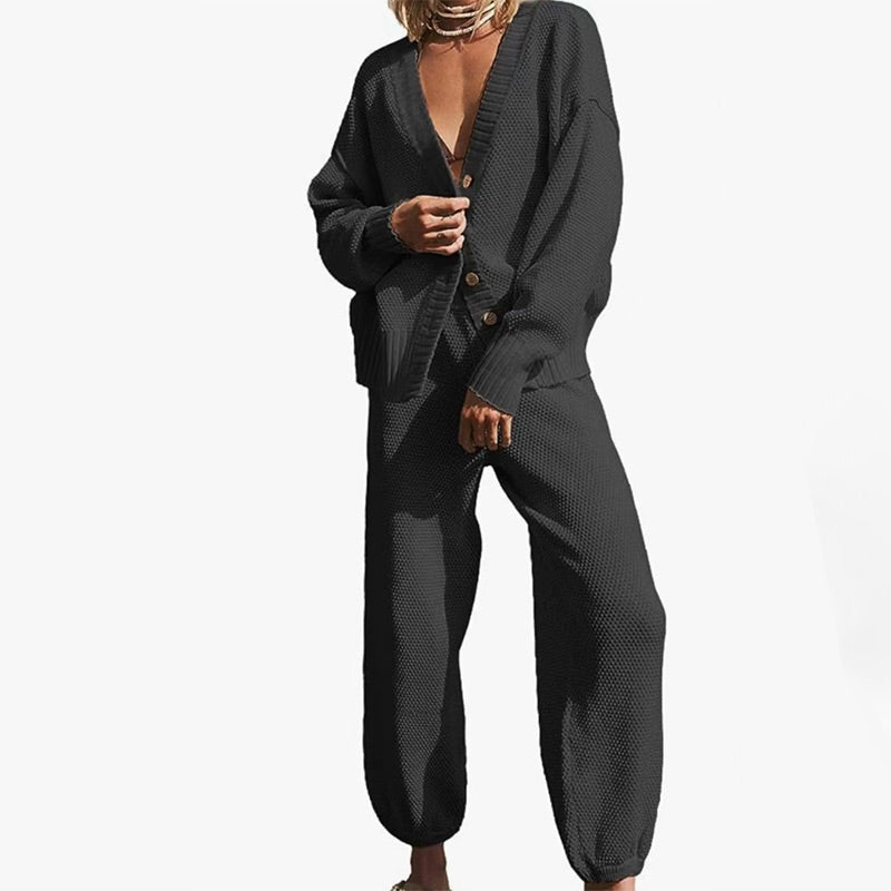 Women's Casual 2-piece Outfits Oversized Knit Cardigan and High-waist Baggy Pants