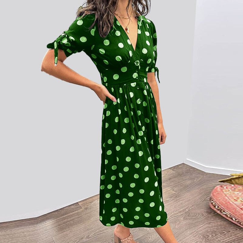 Women's Summer Deep V-Neck Polka Dot Elegant Dresses