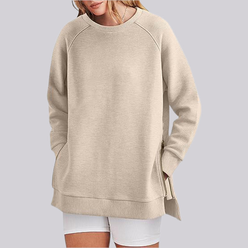 Loose-Fitting Long-Sleeved Sweatshirt with Side Zippers