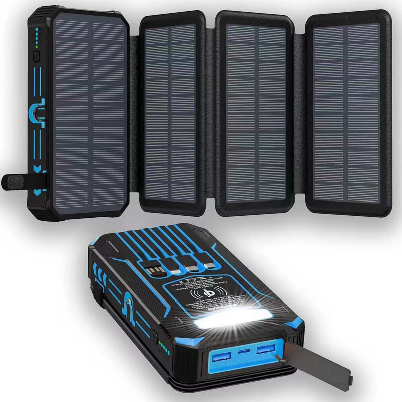 🔥20000mAh Solar Power Bank with Foldable Panels, Wireless Charging & LED Flashlight