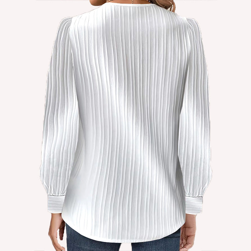 Solid Color Raglan Neck Pleated Long Sleeve Women's Top