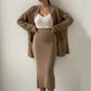 Women's Casual Knit Cardigan Sweater & High Waist Skirt 2-Piece Set