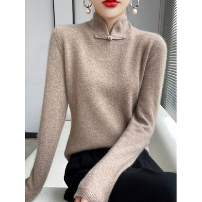 Winter Half Turtleneck Retro Buckle Pullover Knitted Sweater