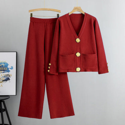 💕Gold Button Soft Knit Trouser Co-Ord
