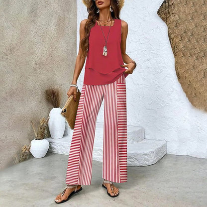 🌺 Women’s Trendy Print 2-Piece Outfit – Sleeveless Top & Pants Combo!"
