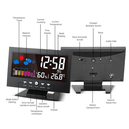 🔥Digital LED Temperature Humidity Monitor Weather Forecast LED Table Alarm Clock