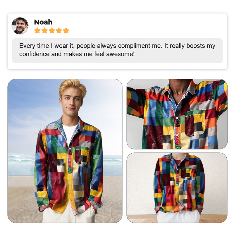Rainbow Plaid Retro Lapel Shirt with Pockets
