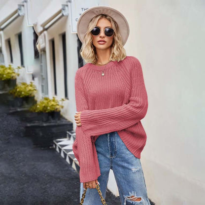 💕 Women's Round-neck Sweater With Wide Cuffs And Loose Fit
