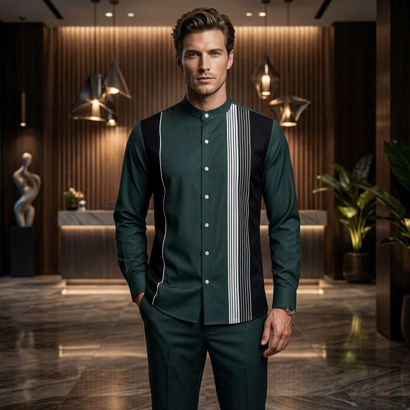 👔 Men's Striped Shirt & Pants 2-Piece Set✨ Effortless Style✨