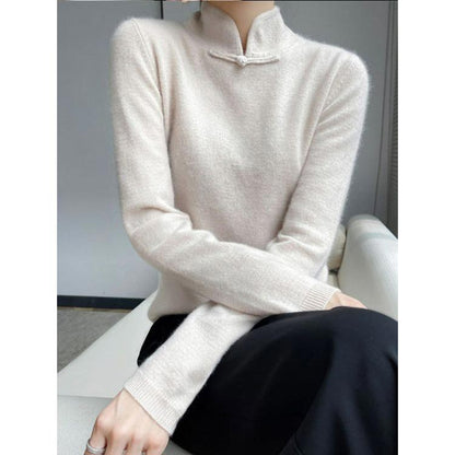 Winter Half Turtleneck Retro Buckle Pullover Knitted Sweater