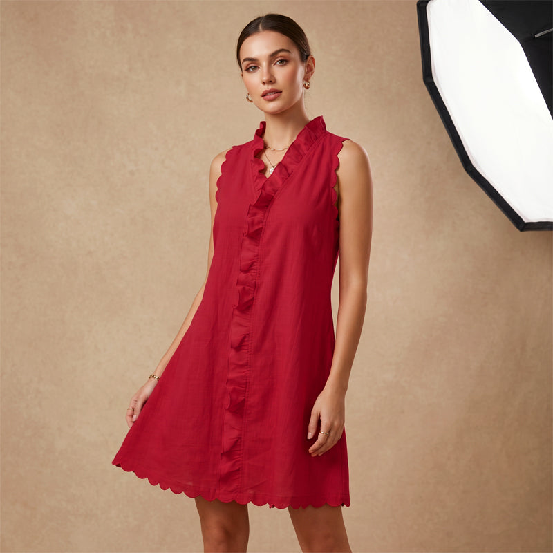 Women's Ruffle Trim Button-Front Mini Dress