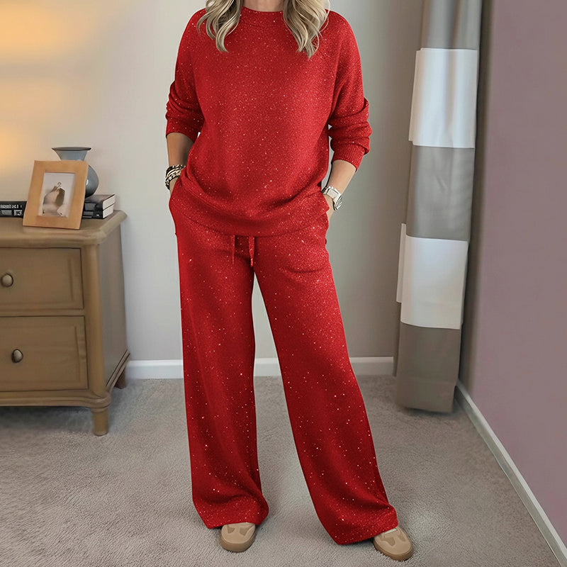 ✨🎅Last-Minute Christmas Offers 🎄⏰Women's Glitter Pullover Sweater & Pants 2-Piece Set