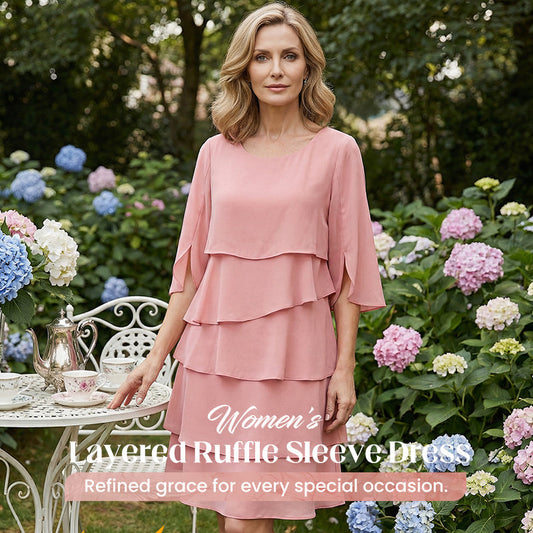 🎁Women's Elegant Layered Ruffle Sleeve Dress – Effortless Style for Every Occasion💃