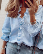 👚 Women's Ruffled Lantern Sleeve Shirt – Sweet, Loose Fit & Versatile (S–XL) 🍃