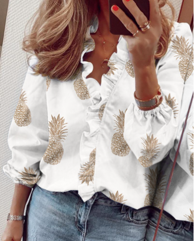 👚 Women's Ruffled Lantern Sleeve Shirt – Sweet, Loose Fit & Versatile (S–XL) 🍃