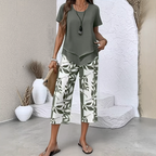 🔥Casual Round Neck Layered Tunic Top and Wide Leg Pants Set
