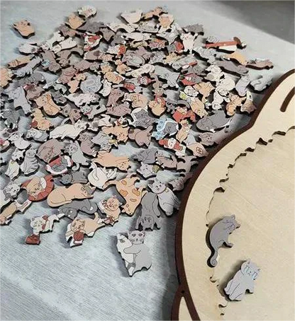 🎁135-Piece Morandi-Colored Cat Shaped Wooden Jigsaw Puzzle