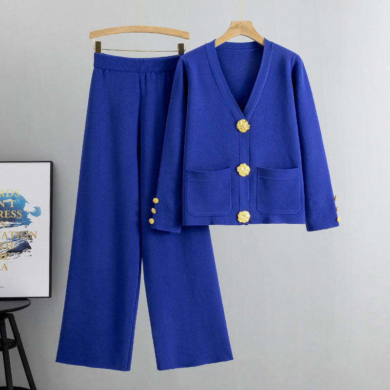 💕Gold Button Soft Knit Trouser Co-Ord