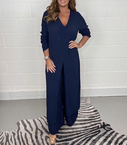 💃Spring Sale ⏳Two Piece Casual Long Top and Casual Trousers😍