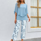 💖Women’s Printed Pants and Crew Neck Top Set
