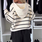 Women's Striped Button Down Hooded Coat