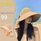 🌞2025 Summer New👒Large-brim Hollow Sunscreen Hat with Removable Neck Shawl