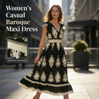 👗Women's V-Neck Baroque Print Flowy Maxi Dress