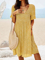 Women Floral Printed Round Neck Loose Midi Dress