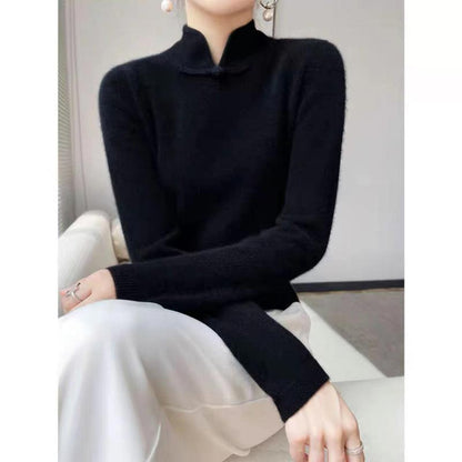 Winter Half Turtleneck Retro Buckle Pullover Knitted Sweater