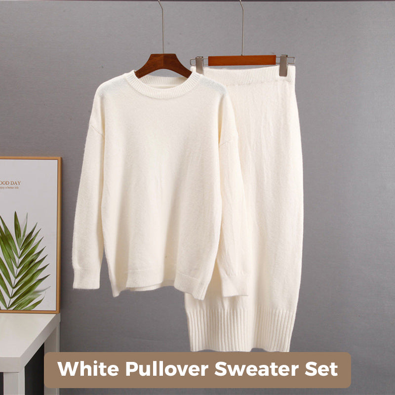 Women's Casual Knit Cardigan Sweater & High Waist Skirt 2-Piece Set