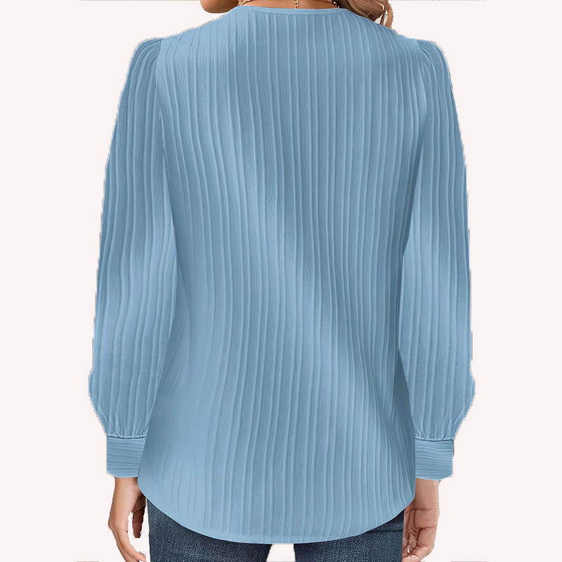 Solid Color Raglan Neck Pleated Long Sleeve Women's Top