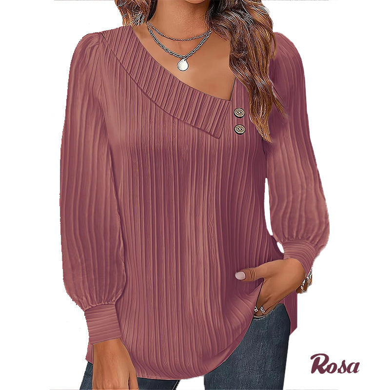 Solid Color Raglan Neck Pleated Long Sleeve Women's Top