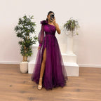 💥Women's Fashion Slant Shoulder Mesh Printed Dresses