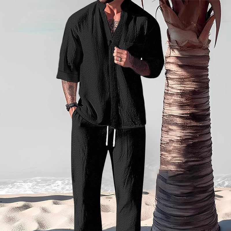 Men's Trendy Cotton Linen Top & Pants Two-Piece Set🎉BIG SALE