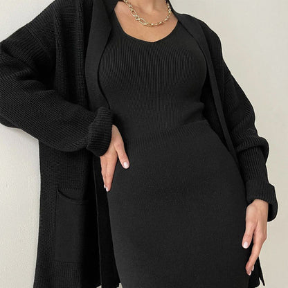 Women's Casual Knit Cardigan Sweater & High Waist Skirt 2-Piece Set