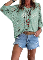 ✨Womens Bohemian-Inspired Beige Crochet Top with V-Neck