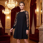 🔥Lace Patchwork Round Neck Long Sleeve Dress