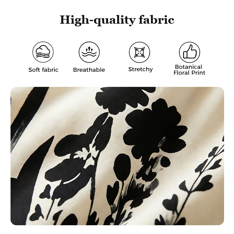 💥Soft Botanical Print V-Neck Midi Dress – Elegant, Lightweight & All-Match