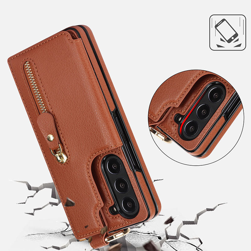 Elegant PU Leather Wallet Phone Case for Samsung with Ring Buckle