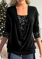 ✨👗Sequin Loose Smocked Fake Two-Piece Top Stylish and Versatile, Comfortable and Shapely, Exudes Elegant Feminine Charm!