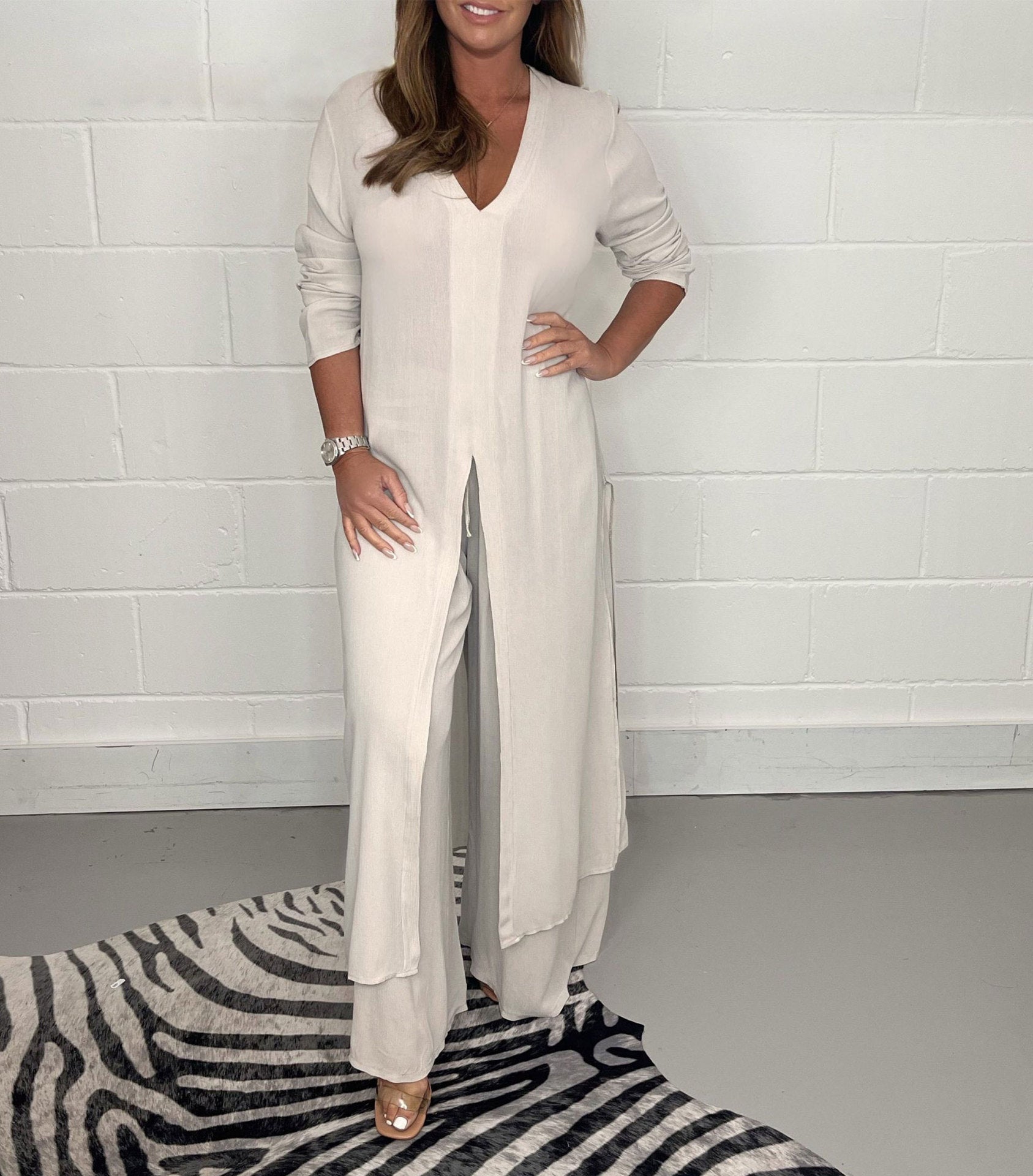 💃Spring Sale ⏳Two Piece Casual Long Top and Casual Trousers😍