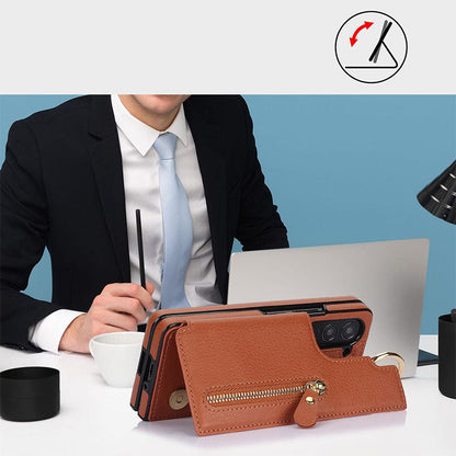 Elegant PU Leather Wallet Phone Case for Samsung with Ring Buckle