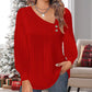 Solid Color Raglan Neck Pleated Long Sleeve Women's Top