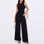 Women’s Solid Sleeveless Wide Leg Jumpsuit