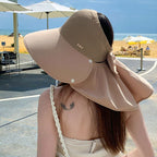 🌞2025 Summer New👒Large-brim Hollow Sunscreen Hat with Removable Neck Shawl