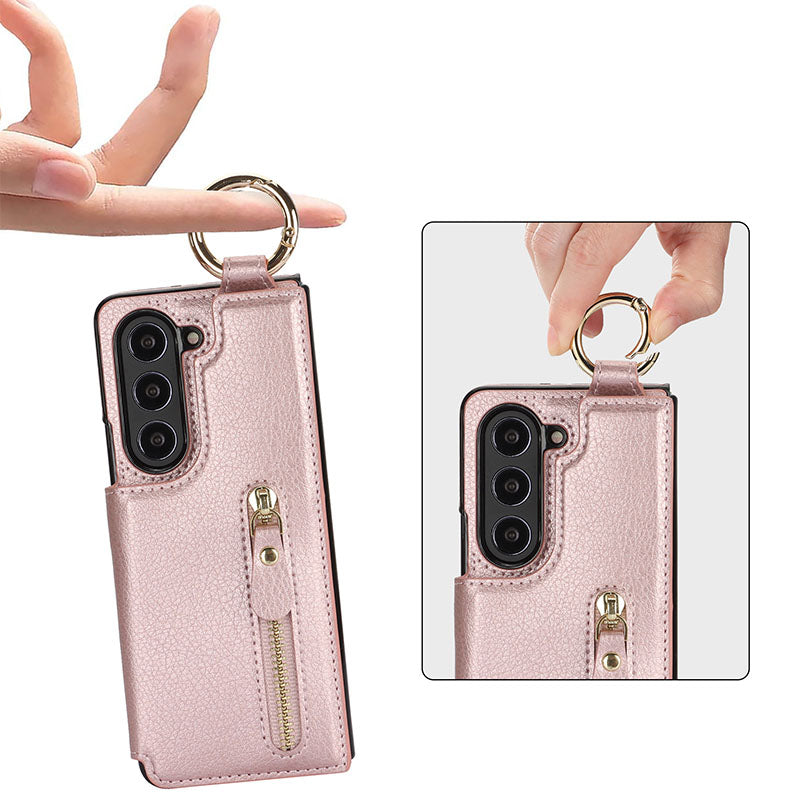 Elegant PU Leather Wallet Phone Case for Samsung with Ring Buckle