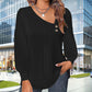 Solid Color Raglan Neck Pleated Long Sleeve Women's Top