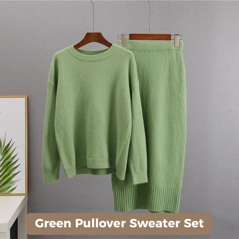 Women's Casual Knit Cardigan Sweater & High Waist Skirt 2-Piece Set