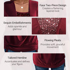 ✨👗Sequin Loose Smocked Fake Two-Piece Top Stylish and Versatile, Comfortable and Shapely, Exudes Elegant Feminine Charm!